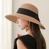 Large Eave Straw Hat for Woman Black Bow Tie EdgeSunscreen able Beach Hat Outdoor Seaside  Vacation Fashionable and Elegent