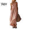 Talos Women's Summer One Shoulder Beach Sundress, Pleated A-line Flowy Long Dress, Casual Loose Travel Vacation Dress