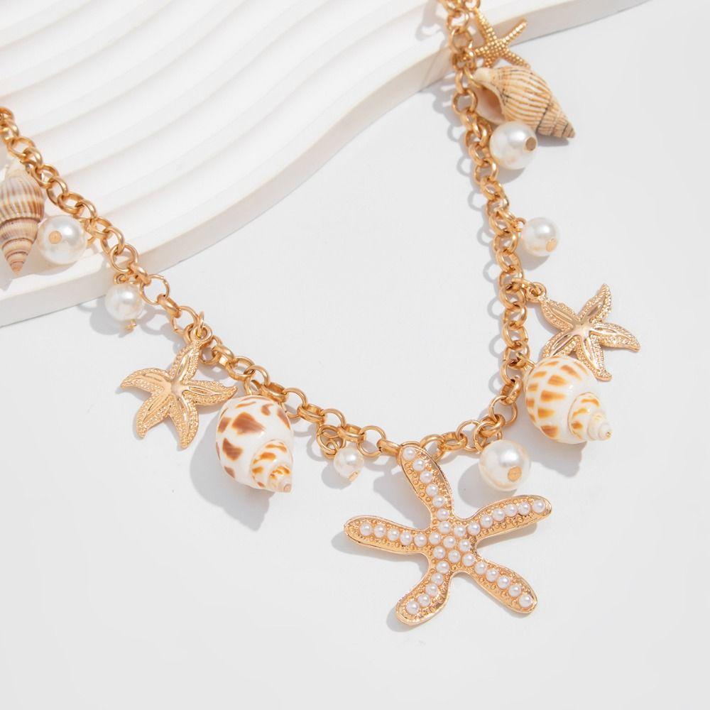 Imitation Pearl Beach Shell Waistband Adjustable Women's Necklace Shell Starfish Waist Chain  Women