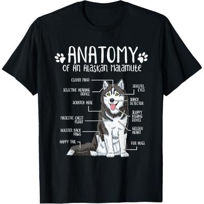 Grappig Anatomie Alaskan Malamute Hondenliefhebber T-shirt voor Mannen Vrouwen Meisjes Kinderen