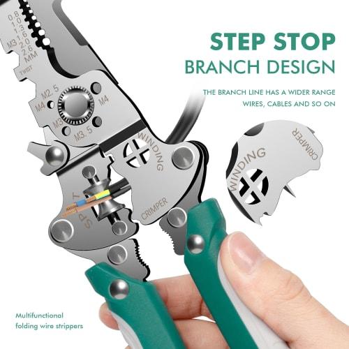 Powerful, multi-functional wire stripper with crimping pliers, suitable for both left-handed and right-handed electricians. Recommended for electricia