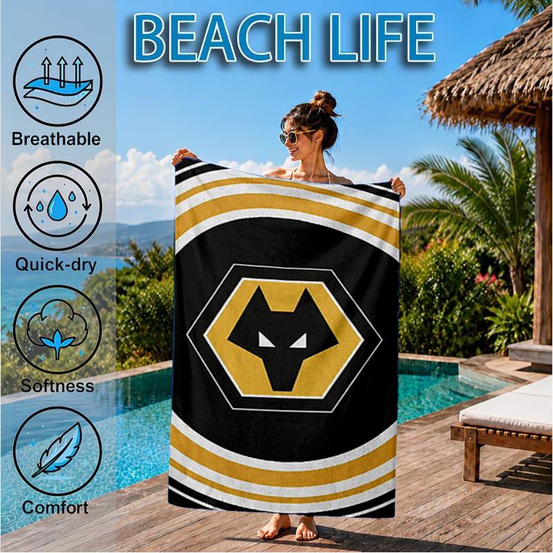 Fußballverein Wölfe Emblem Aufgedrucktes Mikrofaser Strandtuch, Weich Und Saugfähig, Schnelltrocknend, Ideal für Sommerreisen, Strand-Essentials, Schwimmbad