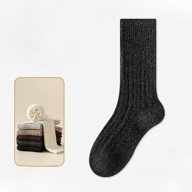 Autumn and Winter Wool Socks for Women, Long Tuft Socks, Solid Color Thickened Warm Postpartum Socks, Mid-calf Socks