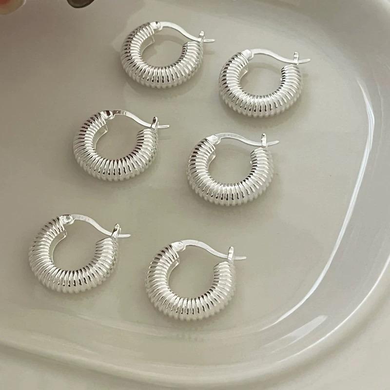 925 Sterling Silver Vintage Earrings For Women Trendy Simple Strip Round Earring Jewelry Prevent Allergy Party Accessories
