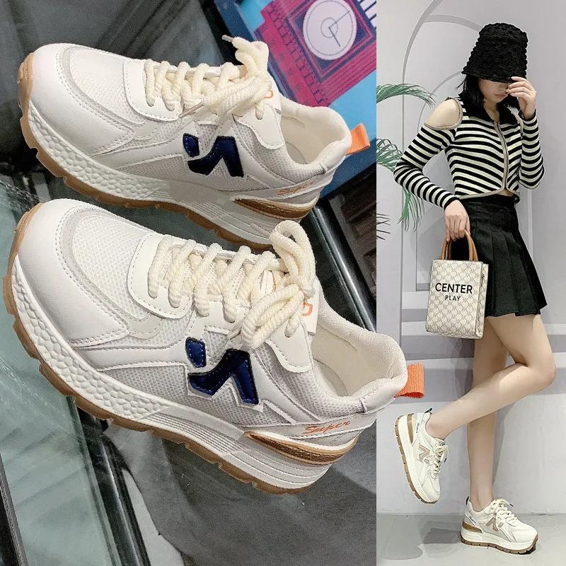 Fashion Women Mesh Flat Shoes Spring autumn Breathable Women Leather Couple Breathable Comfortable Casual Running Khaki Sports Shoes