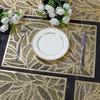 Set aus 2/4 Platzdeckchen Gold Rechteck Tischdeckchen für Esstische Abwischbar Blatt Hohl Isolierung PVC Platzdeckchen Zuhause Modern