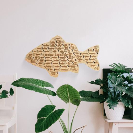 Fishing Logo Decor Handcrafted Wooden Artwork Decorative Desktop Ornament Gift for Fishing Enthusiasts Home Office Decoration