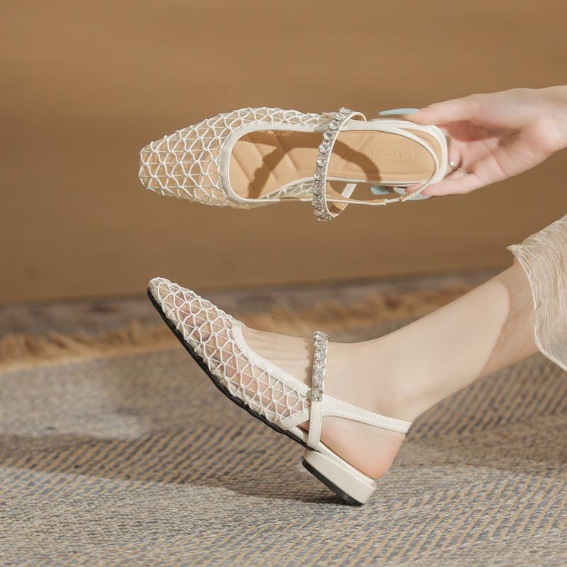 Fårskinnsversion~ 2025 kort klack tofflor för utomhusbruk med medium klack fyrkantig tå tjock klack modesandaler mångsidiga lediga muller-skor dam