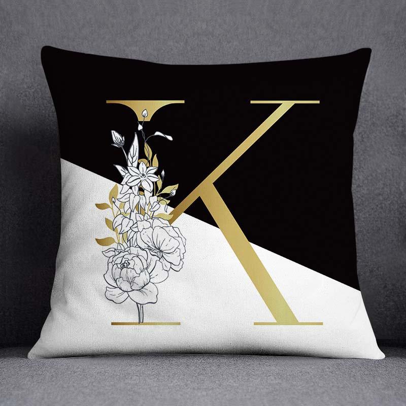 Golden Lace Letter Series Pattern Decorative Pillowcase, Square Home Office Decoration (45Cm * 45Cm)