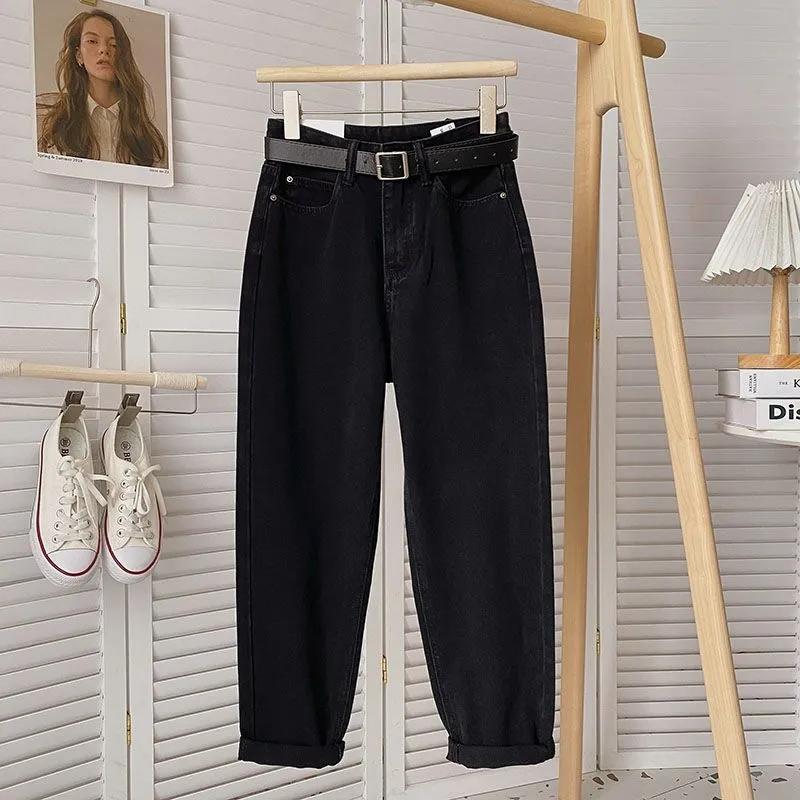 Wiosna Lato Damskie Retro Jeansy z Wysokim Stanem Luźne Jeansy Lekkie Dopasowane Marchewkowe Spodnie