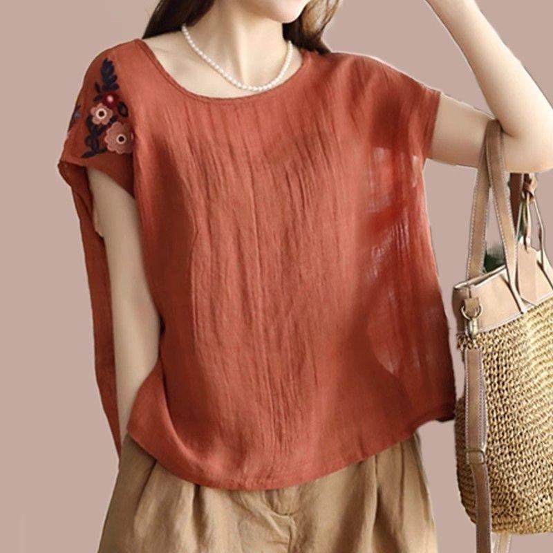 Linen Cotton Linen Sleeveless Top for Women New Summer Middle-aged Thin Large Size Vest M оранжевый