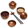Wooden Bowl with Lid Japanese Style Children Mixing Fruit Small Bowls