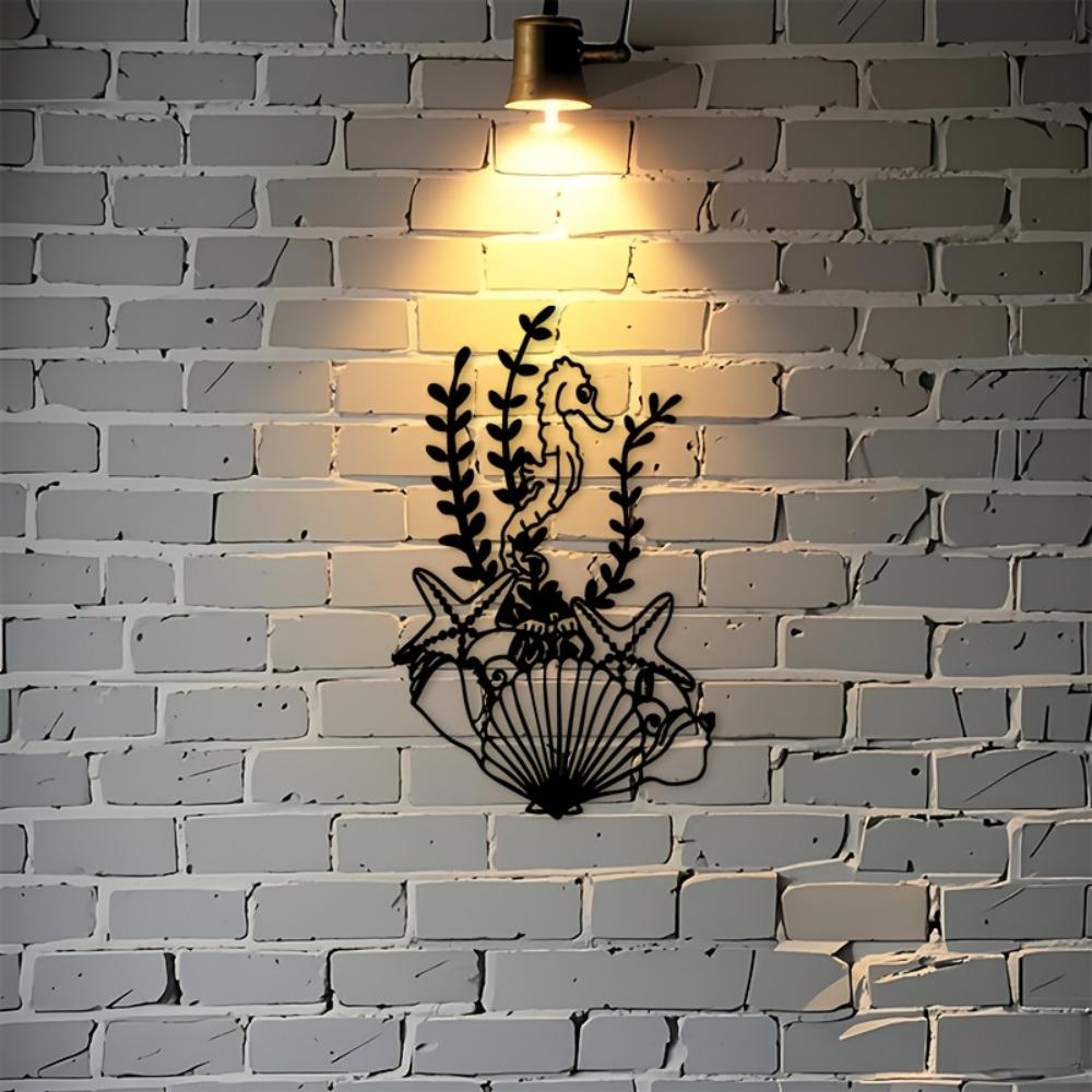 1pc Seahorse Starfish Metal Wall Art Retro Nautical Decor for Bathroom Bedroom Beach House Indoor Outdoor Coastal Ocean Animal Gift Metal Frame
