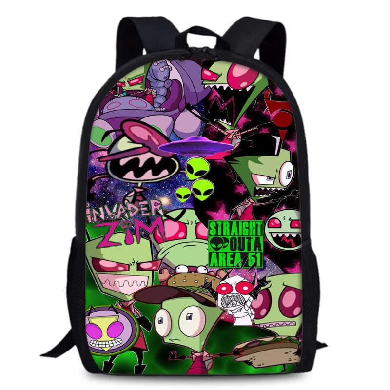 Zim Dib Invader Gaz Cartoon Animated Character Printed Backpack Children