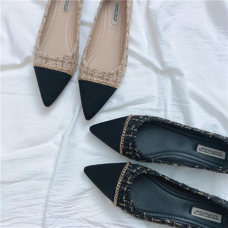 Fashion Ladies Flat Shoes 2025 Pointed Toe Pumps Ladies Metal Color Block Flat Shoes Soft Sole Non-slip Women's Shoes