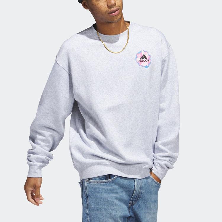 Adidas Bloom Crew Sweatshirt With Floral Print Logo Unisex Tops Light-Hemp-Gray IC7769