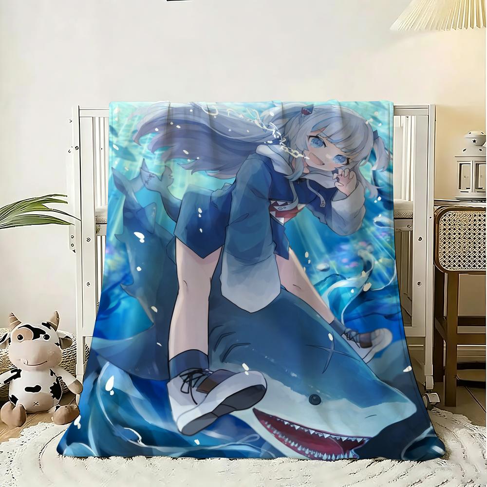 G-Gawr Gura Anime Throw Soft Flannel Throw Blanket, Lightweight Breathable Summer Nap Blanket For Sofa Home Travel Cozy Decor