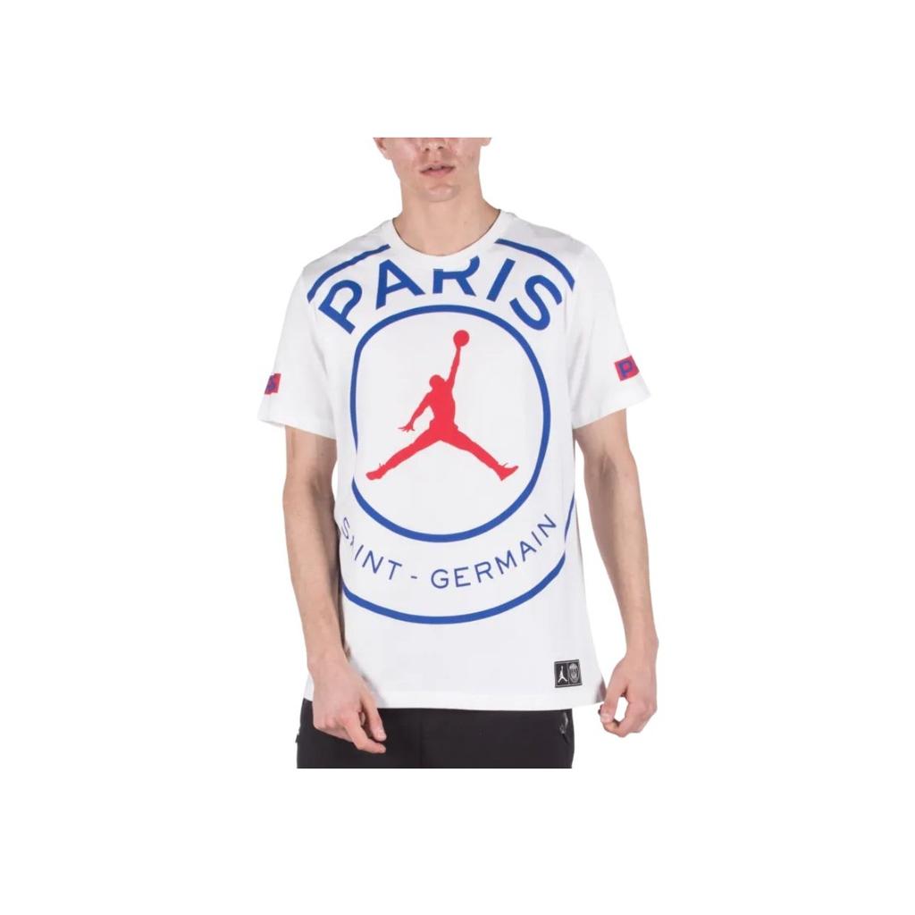 Jordan X Paris Saint-Germain Logo Tee White/Royal/Red Men Streetwear BQ8384-100