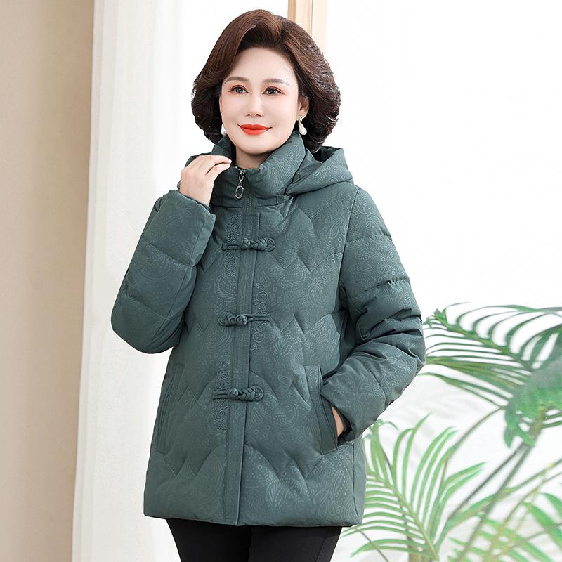

Stylish Thickened Down Jacket for Middle-Aged and Elderly Women - Mid-Length, Loose, Fashionable Winter Outerwear. 3XL (120-135 kg)
