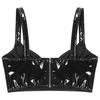 Haut de soutien-gorge en cuir verni brillant pour femmes, col en v, larges bretelles, vêtements de soirée, Clubwear, Rave