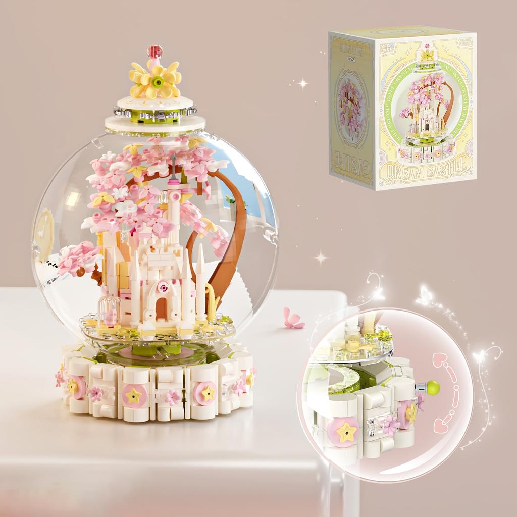 Fairy Tale Crystal Ball Castle Blocks Pink Puzzle Toy Magical Orb Floral Gift for Girls Birthday Christmas Gift for Youngster