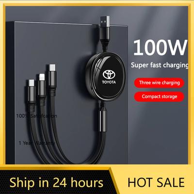 2026 Hot For Toyota Hub Caps 100W Car Charging Data Cable Scalable 3 In 1 Phone Charger for Toyota Corolla Yaris Prius CHR Aygo