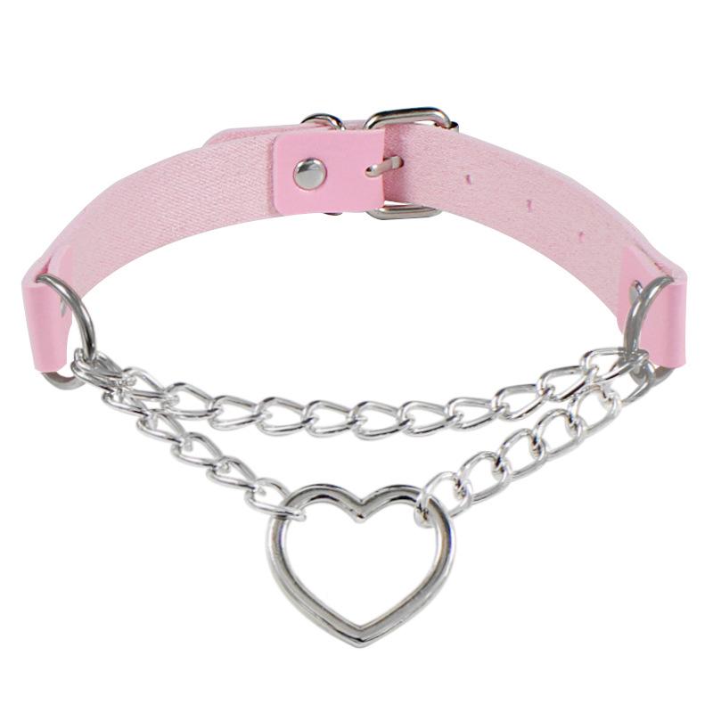 Eco-friendly Harajuku Peach Heart PU Leather Choker Necklace - Trendy Heart-Shaped Clavicle Chain