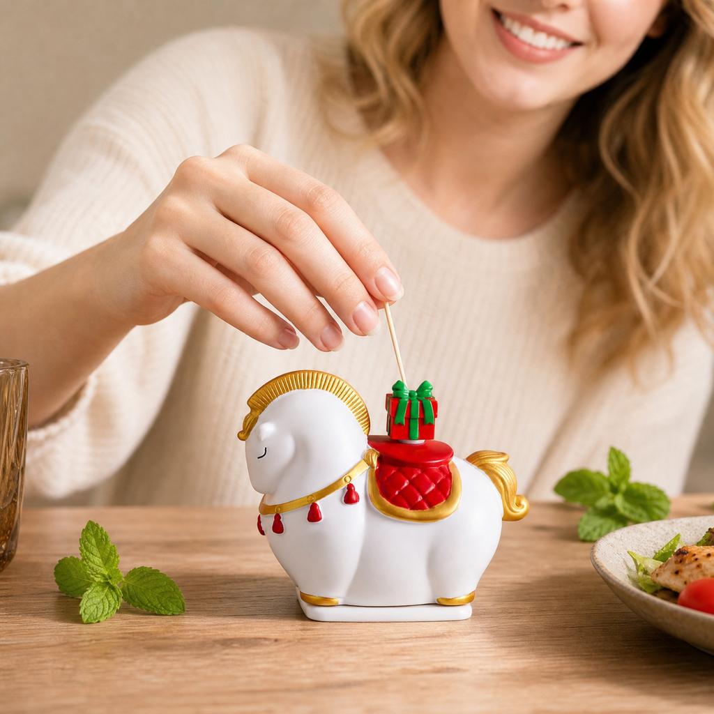 Horse Toothpick Holder - Creative Desktop Toothpick Dispenser, Horse Decorative Ornament for Home Kitchen , Cute Novelty Toothpick Container