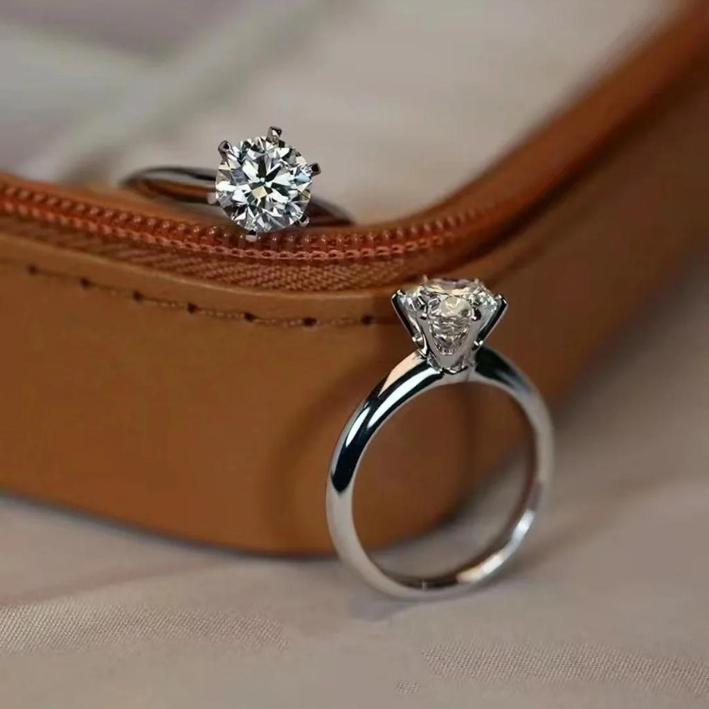 Solitaire ring Real 925 silver 1ct Moissanite cz Engagement Wedding Band Rings for women Bridal Statement Party Jewelry