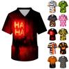 Men's Short Sleeve V Neck Halloween Print Medical Scrub Top with Chest Pocket Comfortable Fit Workwear for Healthcare Professionals