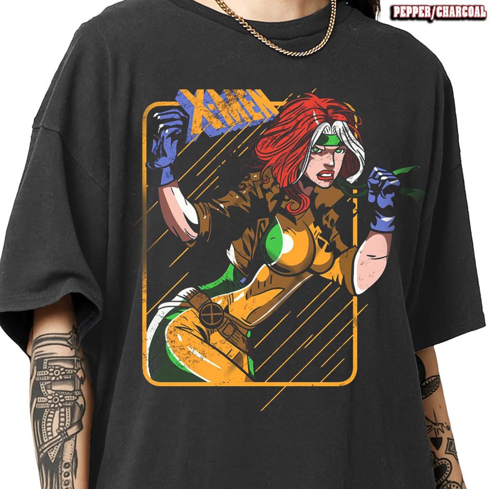 X-Men Rogue Graphic T-Shirt: Vintage Comic Style Apparel, Retro Comic Girl Shirt, 90s Superhero Graphic Tee, Comic Fan Gift Tee 3XL