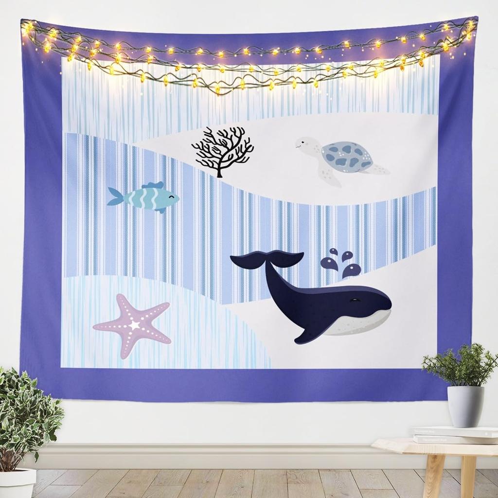 Cute Whale Tapestries Sea Animals Tapestry Underwater World Wall Hanging Art Bedroom Aesthetic Funny Tapestries For Men Boys