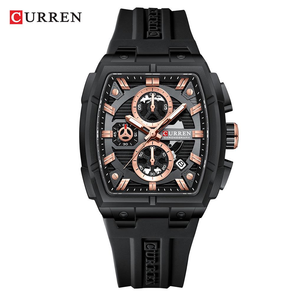 CURREN 8488 Men s Waterproof Quartz Chronograph Watch with Rubber Strap and Calendar.