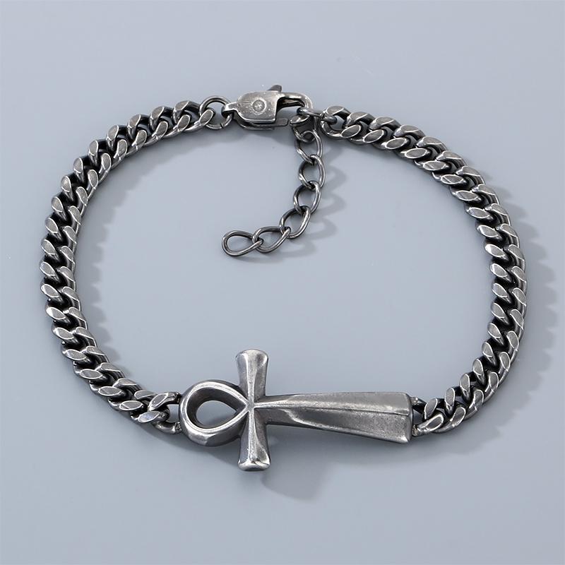 Stainless Steel Cross Bracelet for Men Women Polished Symbol Curb Chain Wristband Gold Color Adjustable Jewelry for Daily Wear