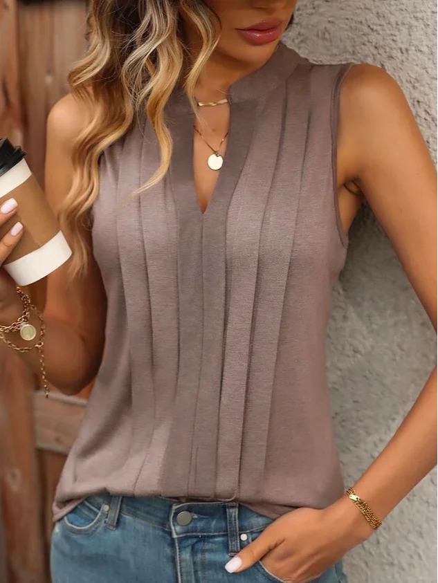 European & American V-Neck Casual Loose Pleated T-Shirt Vest