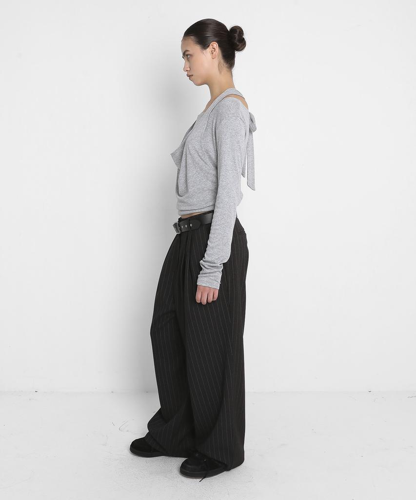 Saendeulig Balloon Stripe Wool Slacks_Charcoal