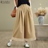 ZANZEA Women Casual Elastic Waist Loose Wide Leg Cropped Pants