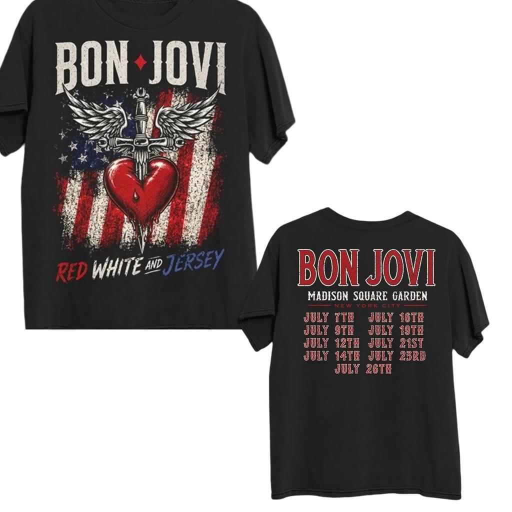 Νέο T-Shirt με Γραφικό Bon Jovi Forever 2026 Tour New Jersey, Unisex Καλοκαιρινό Casual Δημοφιλές T-Shirt Στυλ Y2K