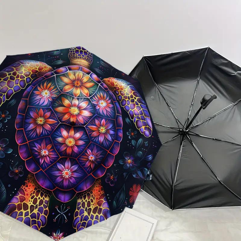 1pc Floral Mandala Turtle Artwork Umbrella with Plastic Handle,Suitable for All Seasons Home Travel Outdoor UmbrellaDD433