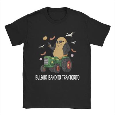 Men's Italian Brainrot Characters Bulbito Bandito Traktorito T Shirts Cotton Tops Short Sleeve Crewneck Tees Graphic T-Shirt