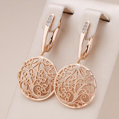 Kienl  Vintage Glossy Crystal Flower Natural Zircon Long Big Earring For Women  Rose Gold Color Ethnic Bride Daily Jewelry