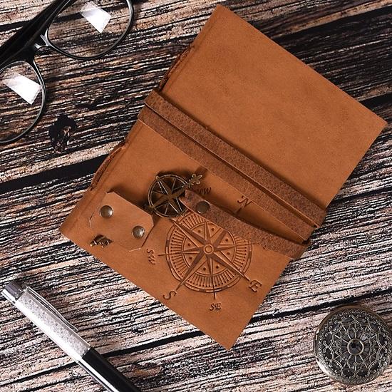 Leather Diary Writing Notebook Unique Handmade Embossed Travel Diary and Formate with Key Rope