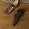 Fashion Chunky Woman Leather Shoes Square Toe Dress Office Loafers Shoes Woman Trend Designer New Elegant Heels Shoes Female Pumps