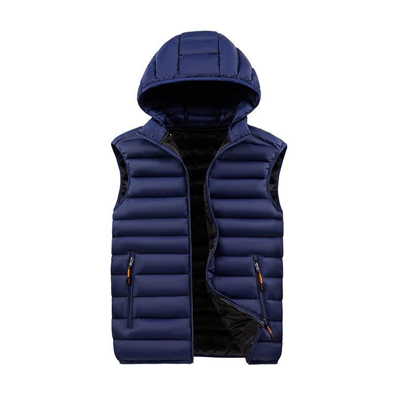 Hooded Down Cotton Vest Men's Winter Solid Color Sleeveless Lightweight Warm Ribs Clothing Cotton Vest Thick Vest Jacket