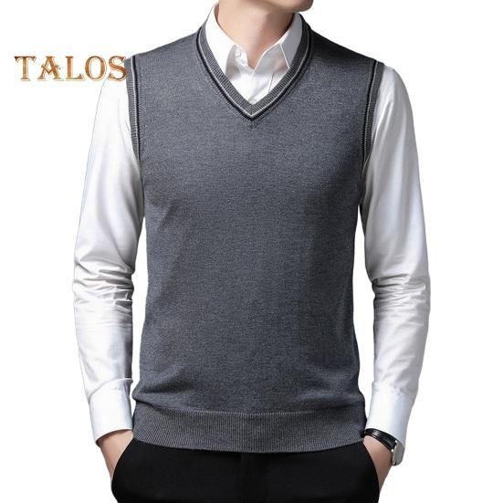 

Осень-зима мужской свитер с V-образным вырезом, трикотажный однотонный эластичный трикотажный свитер без рукавов средней длины, формальный деловой стиль, свитер L серый