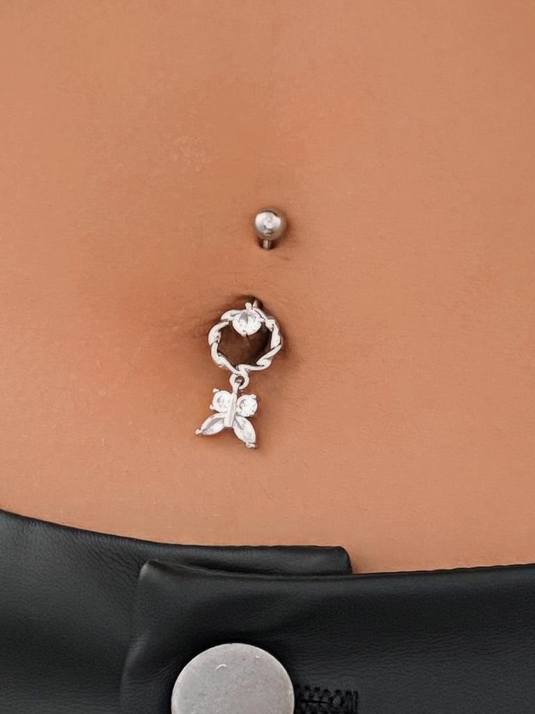 CZ Cross & Heart Belly Button Ring Set, Gold & Silver Tone Dangling Navel Piercing Jewelry