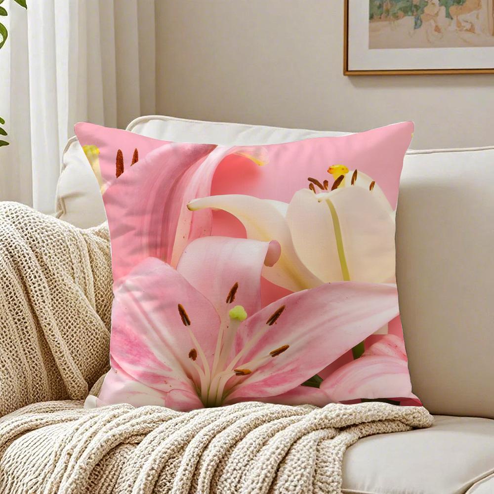 Beautiful and Warm Lily Flowers Cushion Cover Pillowcase Antidustmite Living Room Sofa Decor Cushion Room