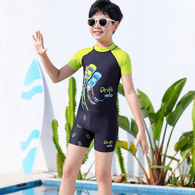 2026 Kids' Quick-Dry Short Sleeve Swimwear: Customizable Cartoon Boys' Sun-Protection Swimsuit