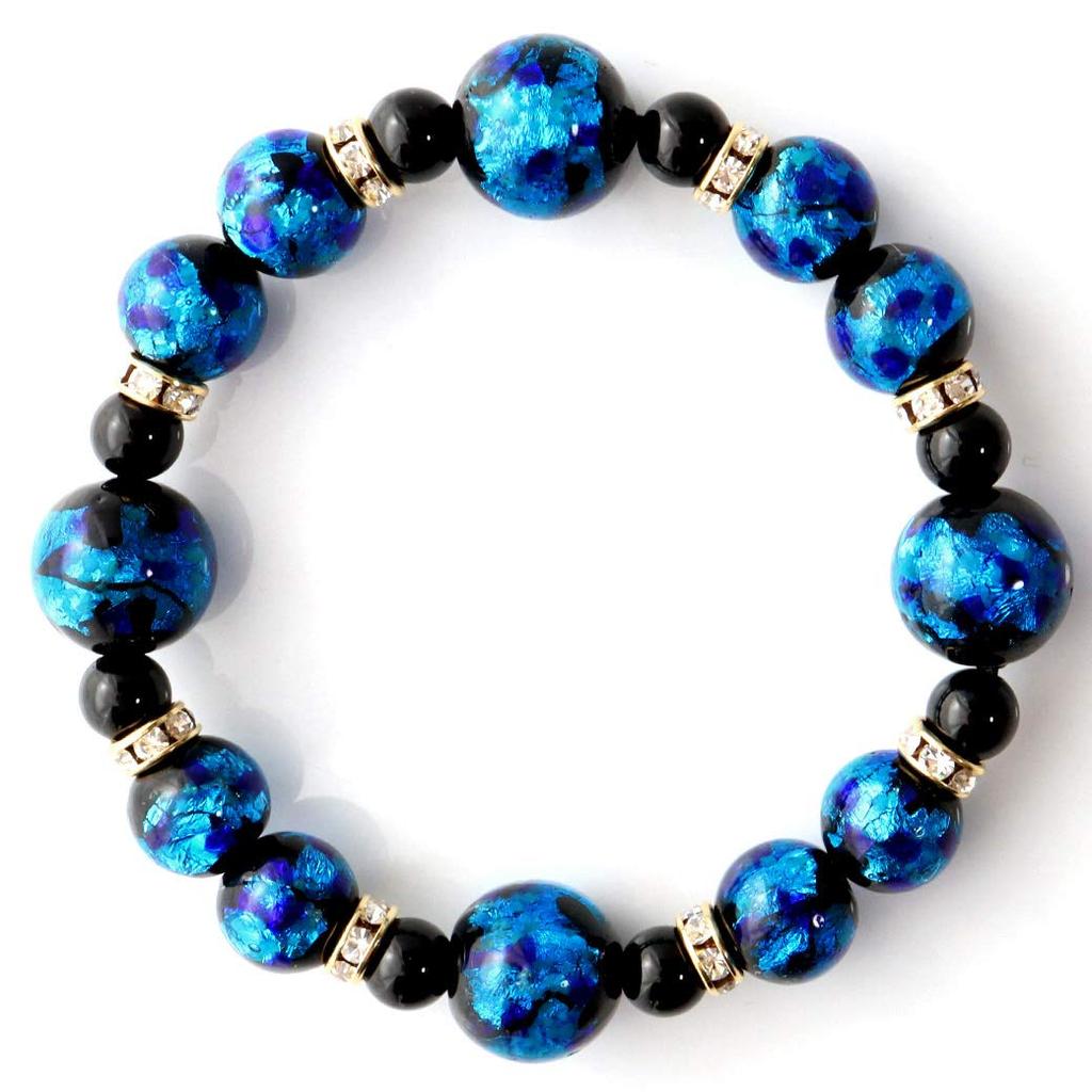 [GOLD STONE] Glowing Firefly Glass Blue Bracelet, Okinawa Power Stone, Inner Diameter: Approx. 16.5cm