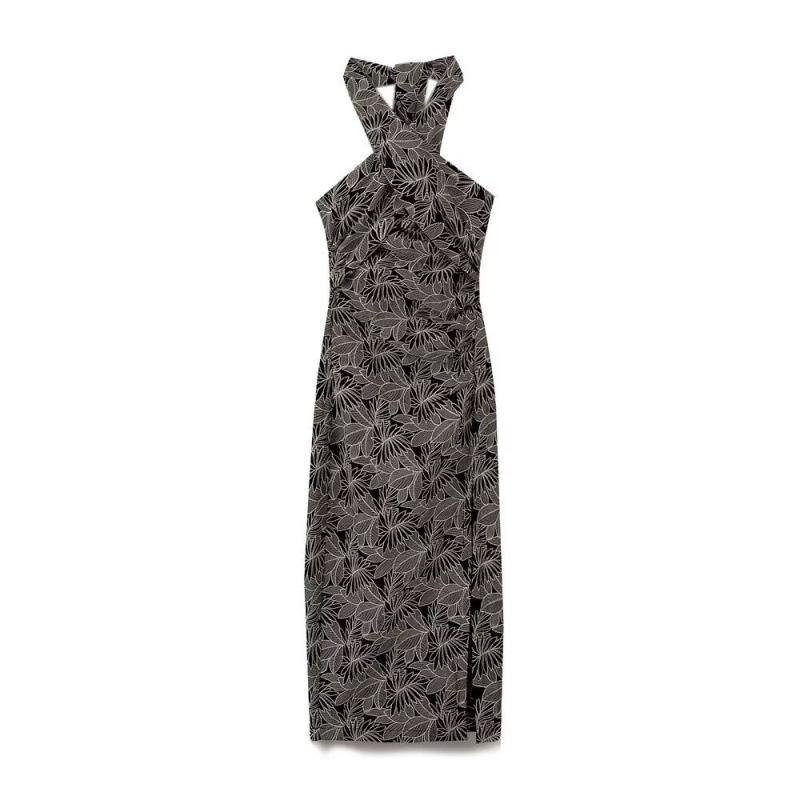 European & American Trendy Summer Leaf Embroidery Midi Dress for Women